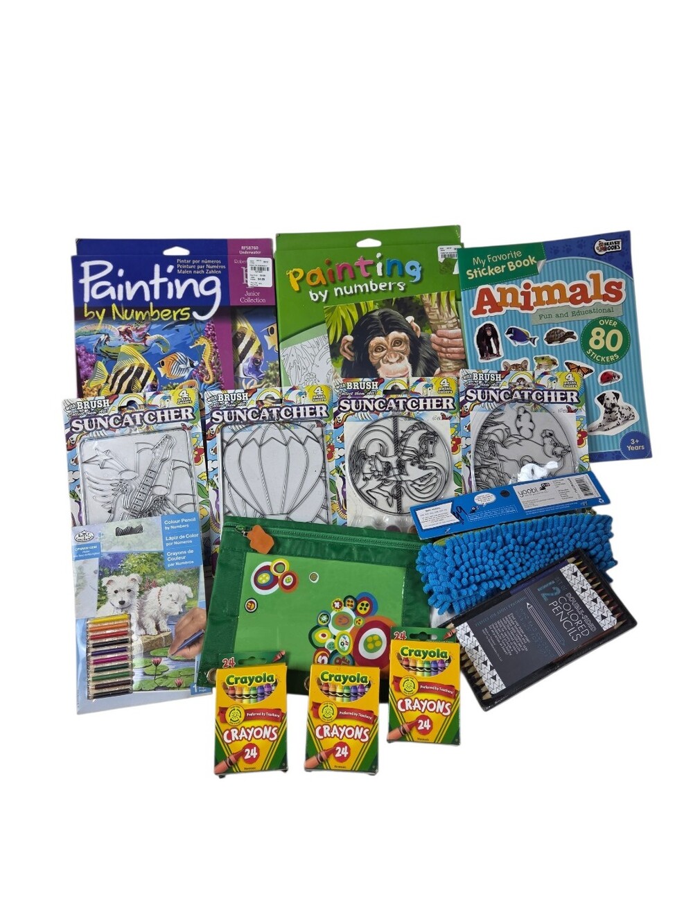 Children's Craft Lot Paint by Numbers. Animal Stickers, Suncatchers, Crayons